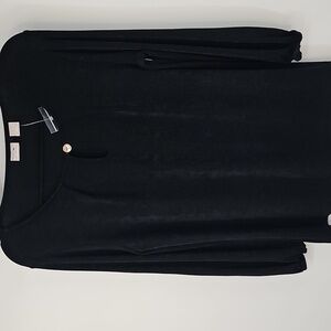 Chico's Travelers Black Pleated Neckline‎ Tunic Top